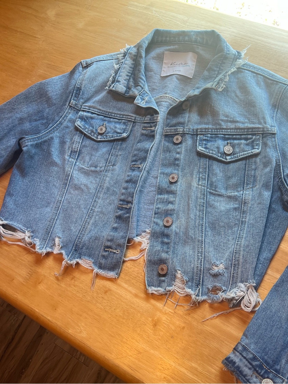 KanCan Light Blue Distressed Cropped Jean Jacket